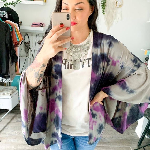 Olive & Purple Tie Dye Kimono - Picture 2 of 3